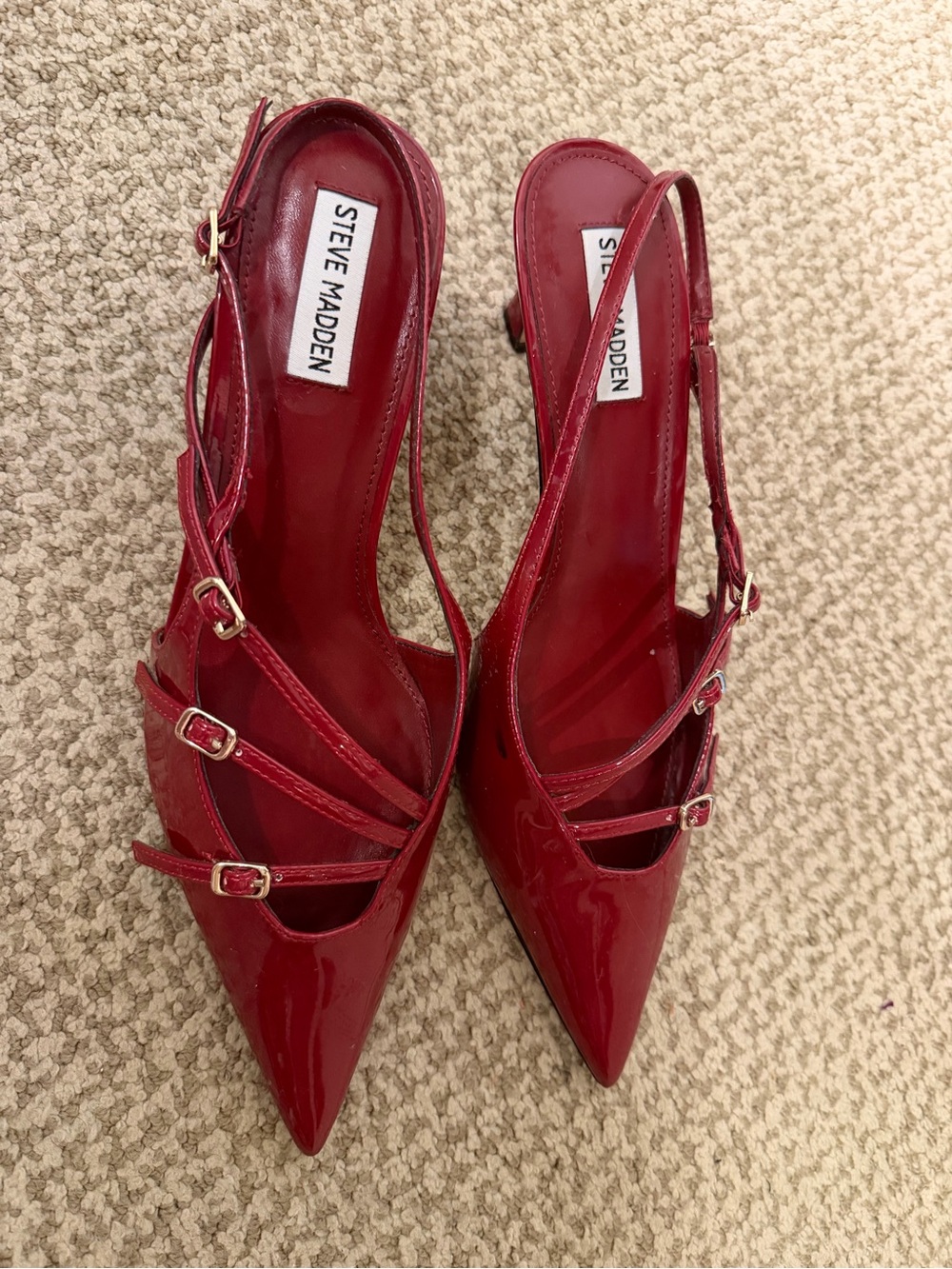 Steve Madden Burgundy Patent Pointed-Toe Strappy Slingbacks